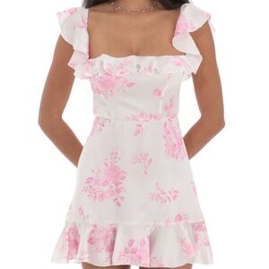 Satin Floral Pink and White Ruffle Dress- NEVER WORN